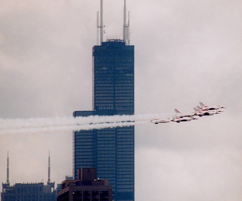 photo #604:  Thunderbirds pass well below the top of the Sears Tower