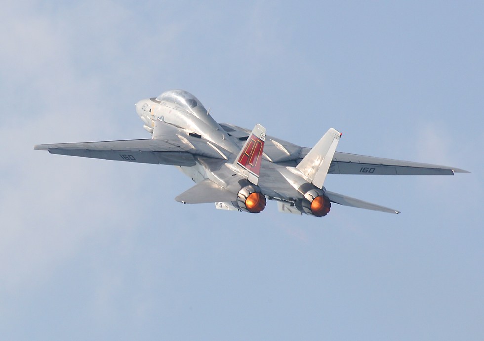 retro F-14 climbing with afterburner