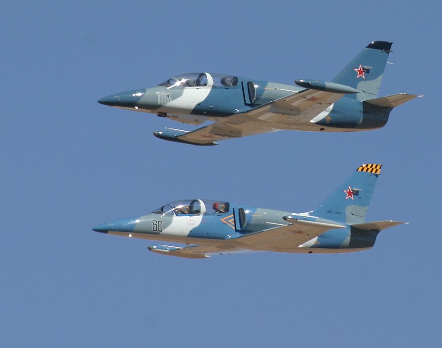 two L-39 Albatroses in formation