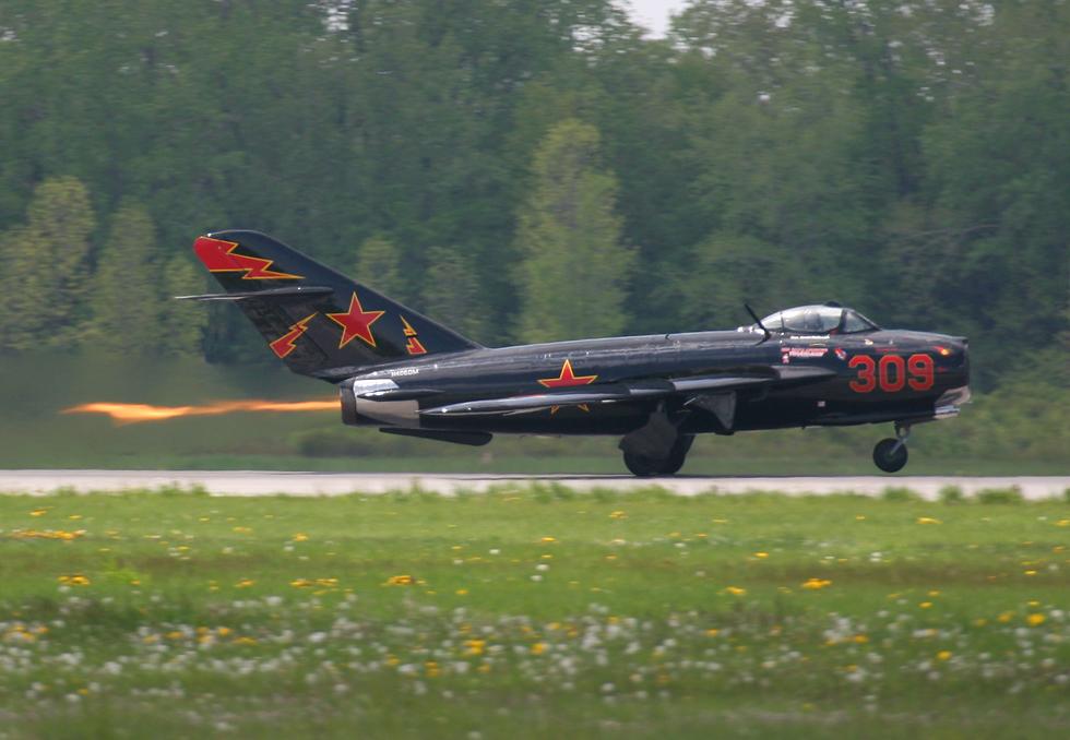 MiG 17 'Fresco' takeoff with afterburner