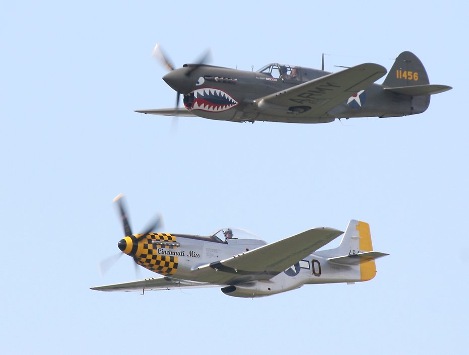 P-40 Warhawk and P-51D Mustang in formation