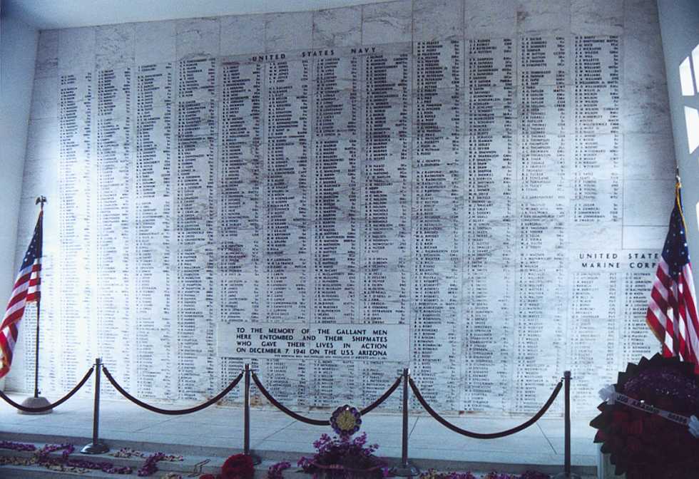 wall with names of all the men who died on the USS Arizona