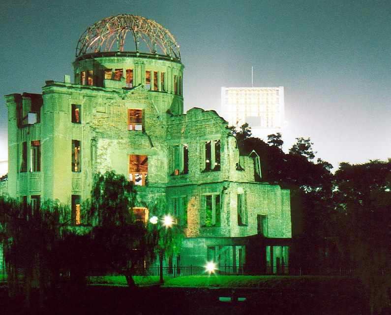 Atomic Dome at night from the Peace Park