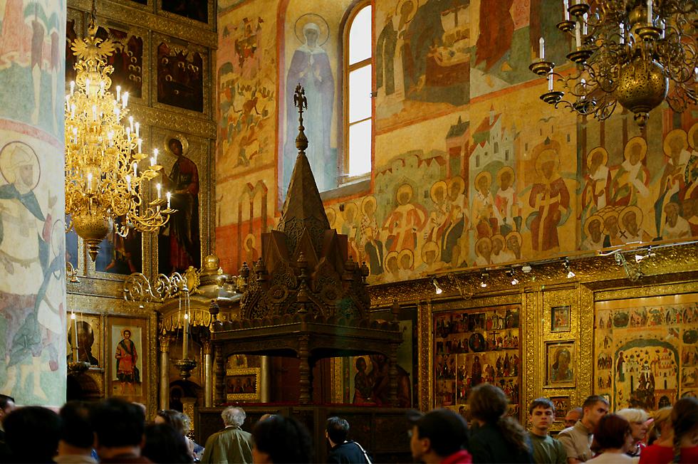 inside of the Cathedral of the Assumption in the Kremlin