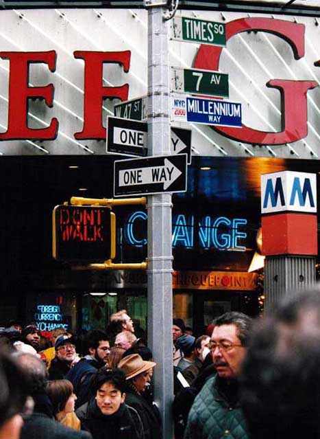 Times Square millenium street sign (41K)