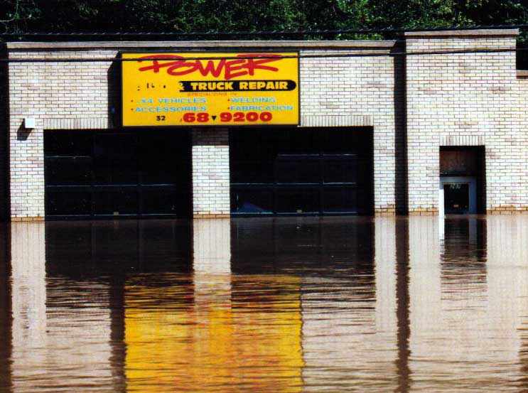 flooded truck repair shop