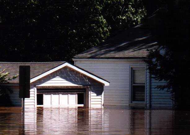 flooded house and garage