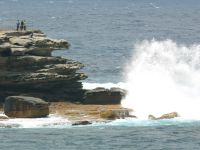 waves crashing on the headland at Bondi Beach, photographed in January of 2003 using a Canon D60 camera and Canon 100-400mm image stabilized lens