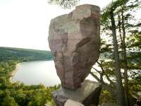 The balanced rock at Devil's Lake, Wisconsin, photographed in October of 2003 using a Canon 1Ds digital camera and Sigma 15-30mm lens set to 15mm